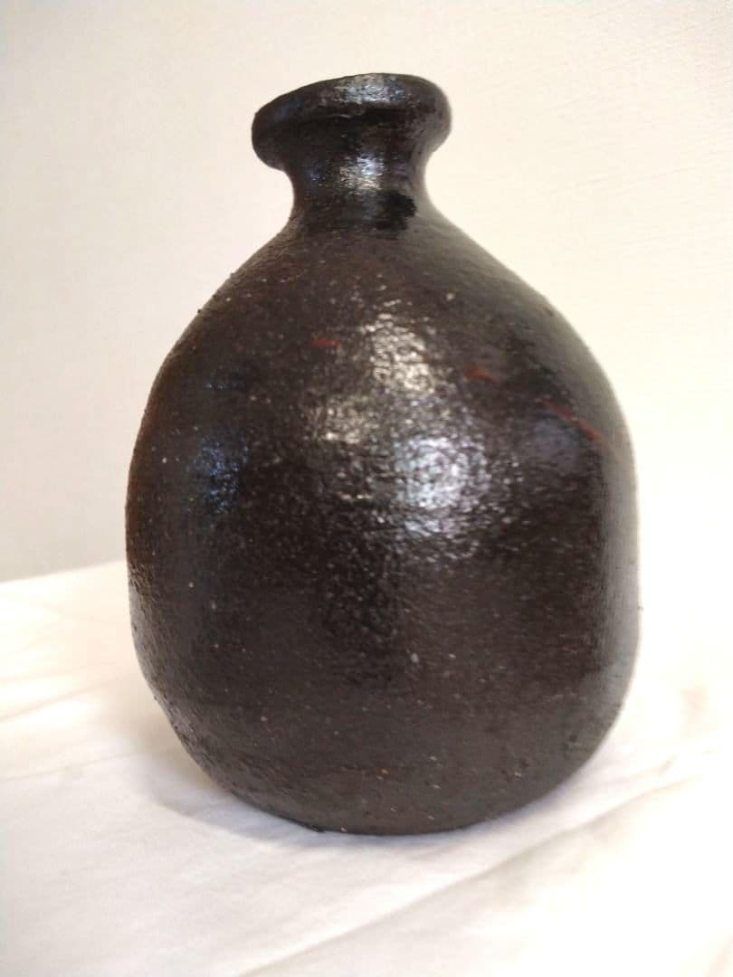 備前焼　さかきばら啓司（師人間国宝伊勢崎淳）作　黒備前徳利
