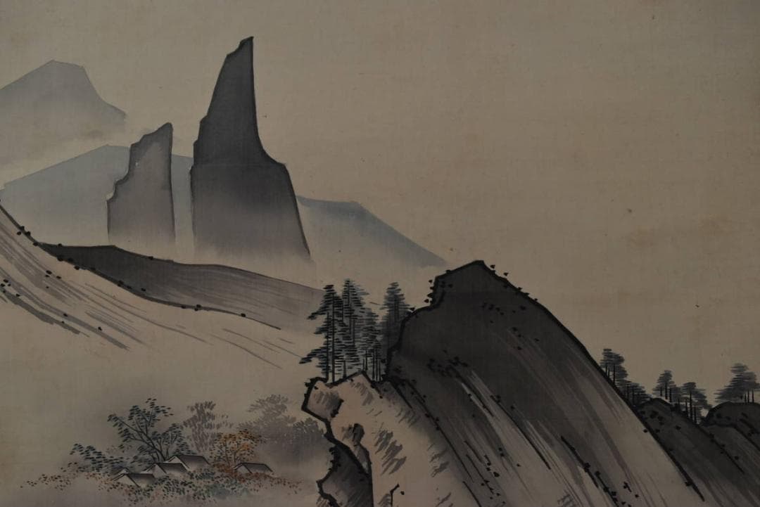 【真作】橋本雅邦/山水人物図/秋景山水図/掛軸/名家伝来/AA-233