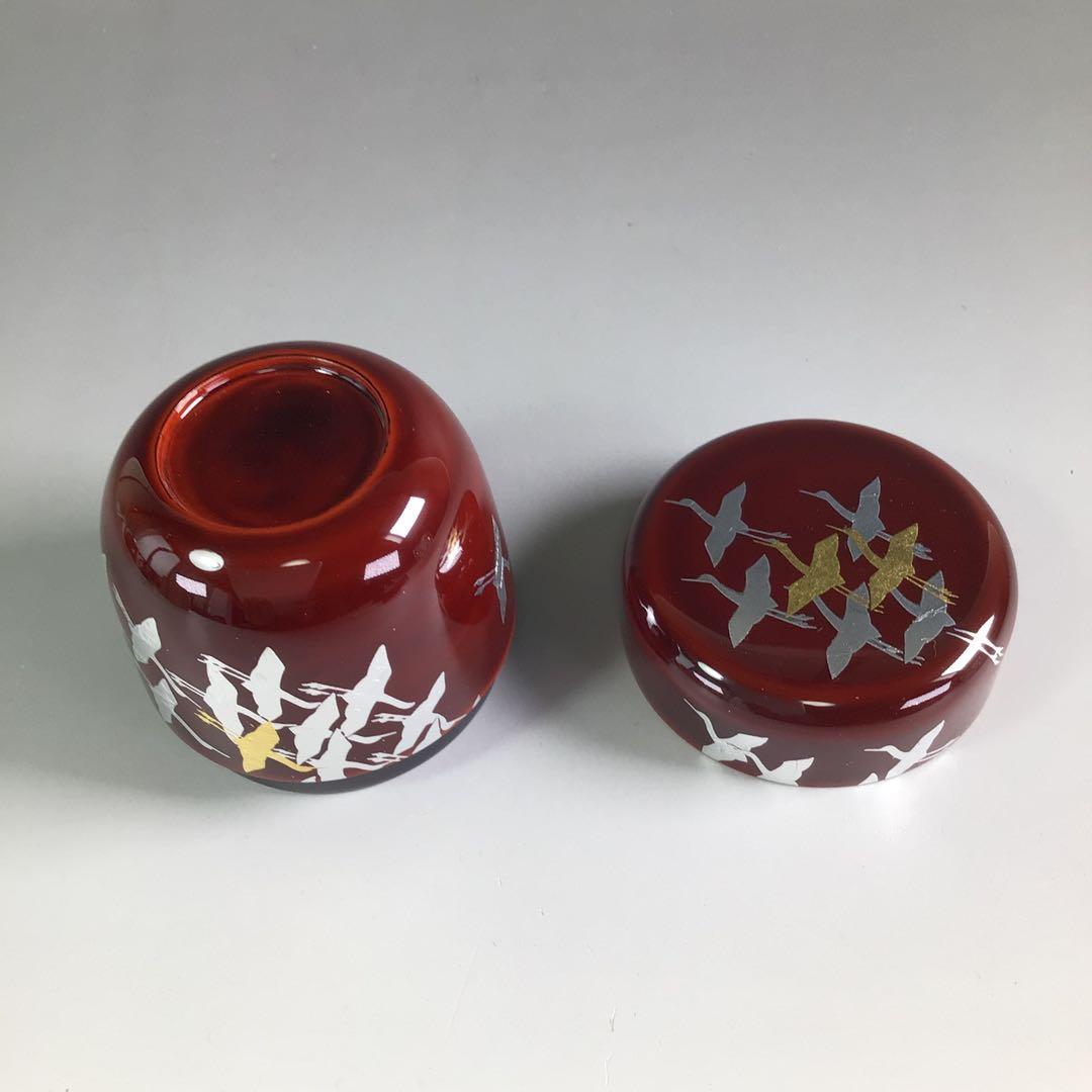 Ｒ２３９　棗　『山中塗』『工房　冴』『溜塗』『群鶴蒔絵』『中棗』　共箱　茶道具