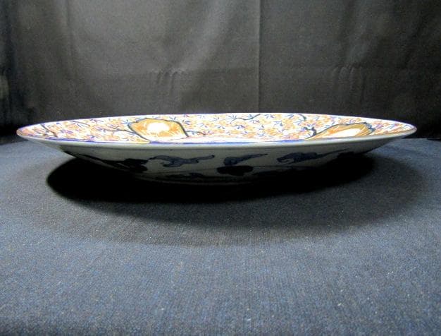 古伊万里大皿　金彩色絵　櫻花尽　見込花篭 鷺　冨貴長春 径46cm 江戸後期