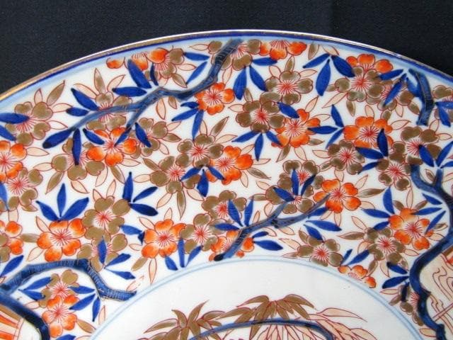 古伊万里大皿　金彩色絵　櫻花尽　見込花篭 鷺　冨貴長春 径46cm 江戸後期
