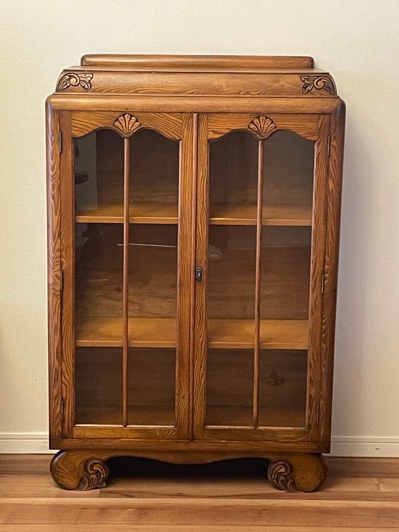 英国イギリス アンティーク家具 ブックケース 本棚 オーク材 猫脚 キャビネット