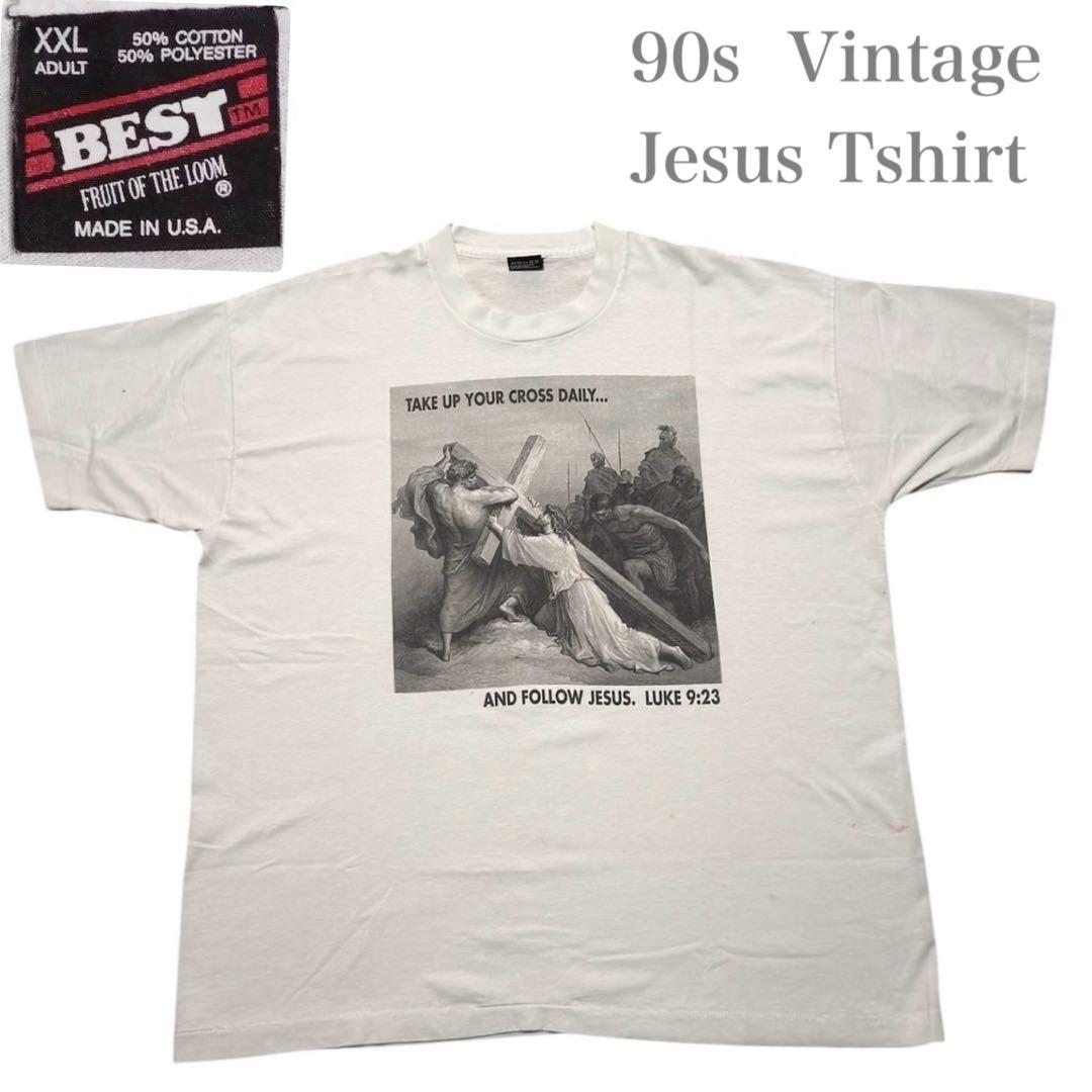 希少90sジーザス キリストアートフォト ヴィンテージTシャツXXL レア当時物