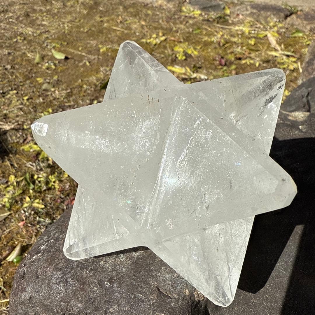 クリスタル 水晶 星型 神聖幾何学型オブジェ 約8cm✖️8cm
