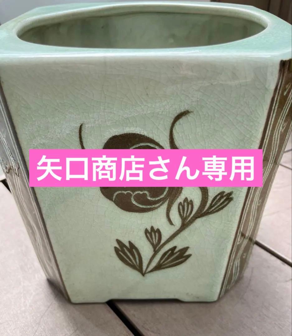 火鉢　骨董品　四角形　フラワー　骨董品