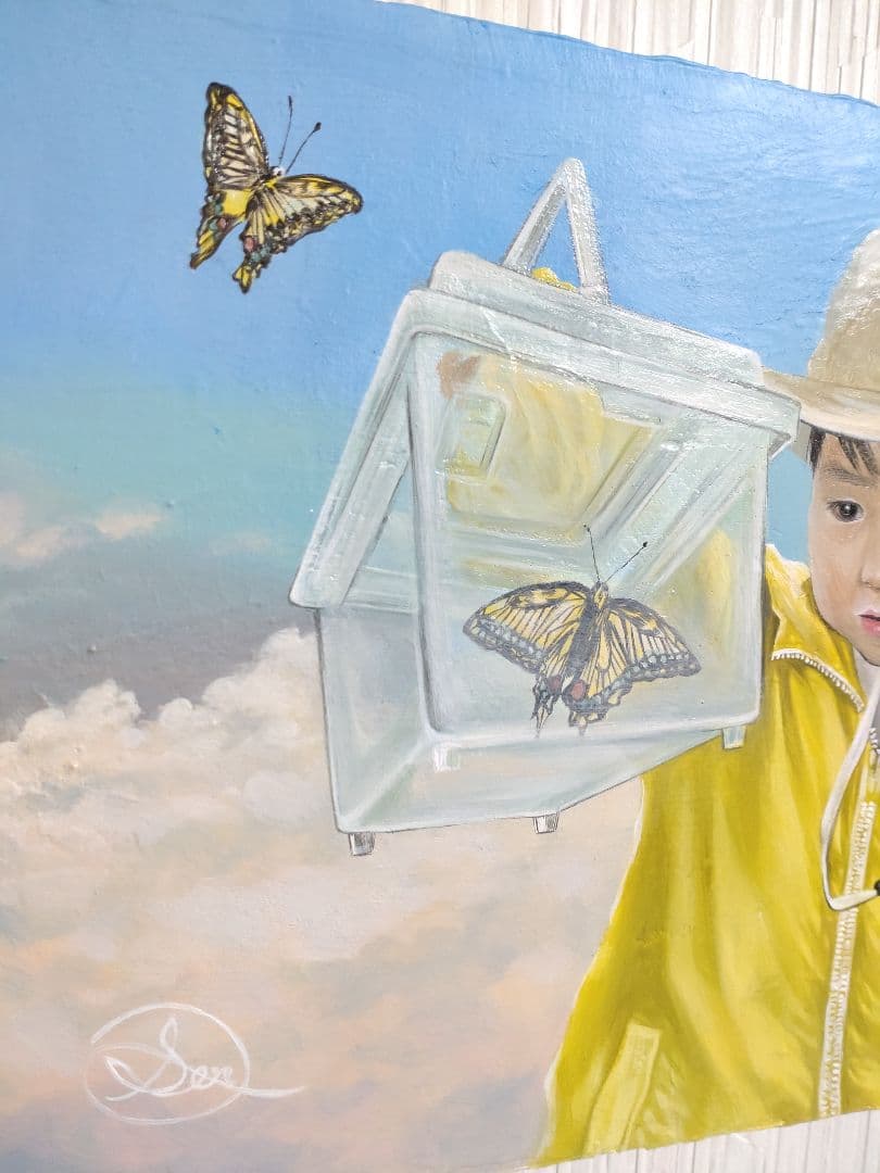 油絵【観て育つ】1点物の原画/F4号サイズ/人物画/油彩画◆者サイン入り