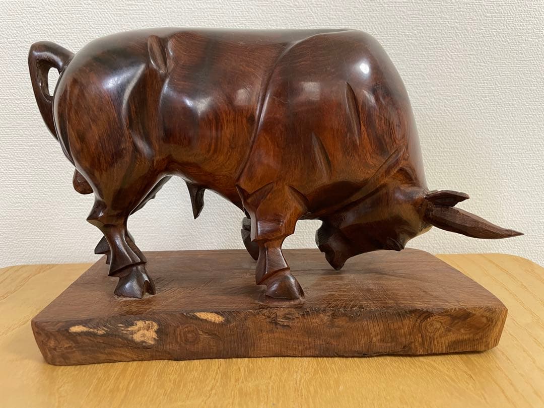 木製の雄牛の像 牡牛 ブル おうし Wooden Bull Mexico