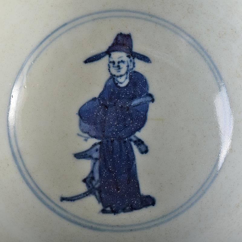 金山　中国　大明萬暦年製　青花山水人物文茶碗　2点　C　8164E