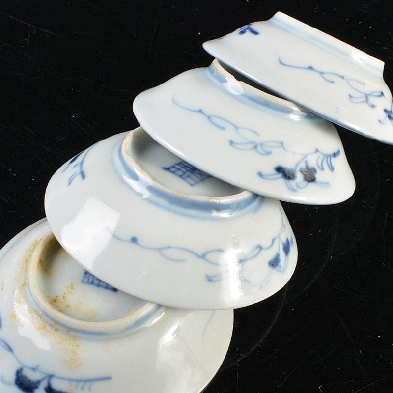 伊万里焼　古伊万里　染付　山水文　盛塩皿　小皿　八客　時代箱　V　R6377