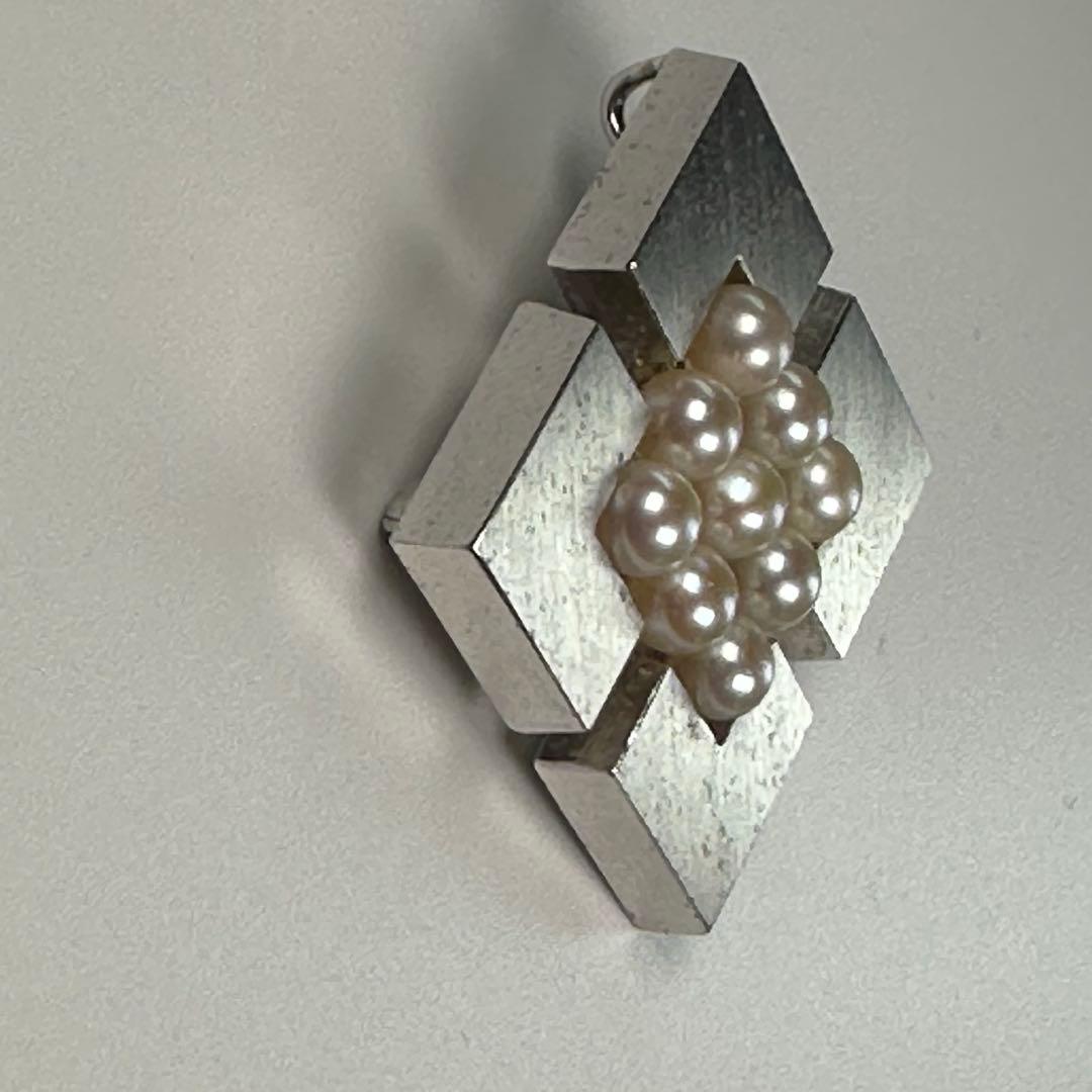 ミキモト SV ベビーパール ブローチ 幾何学デザイン つや消し　シルバー