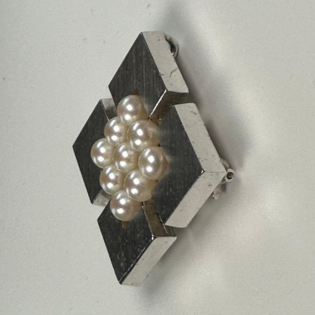 ミキモト SV ベビーパール ブローチ 幾何学デザイン つや消し　シルバー
