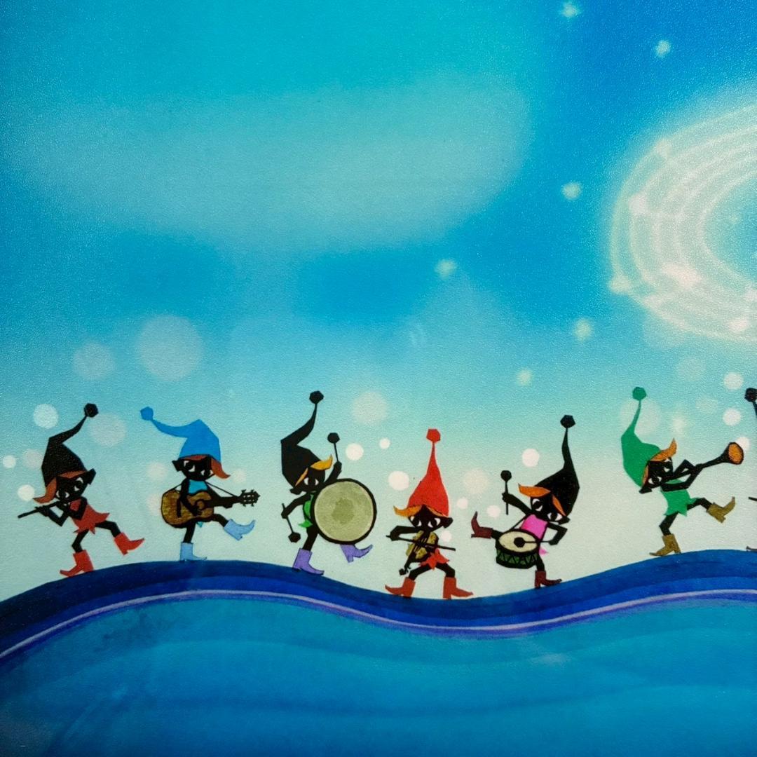 藤城清治「こびとの音楽隊」ダイヤモンドスクリーニング 直筆サイン入り 影絵作家