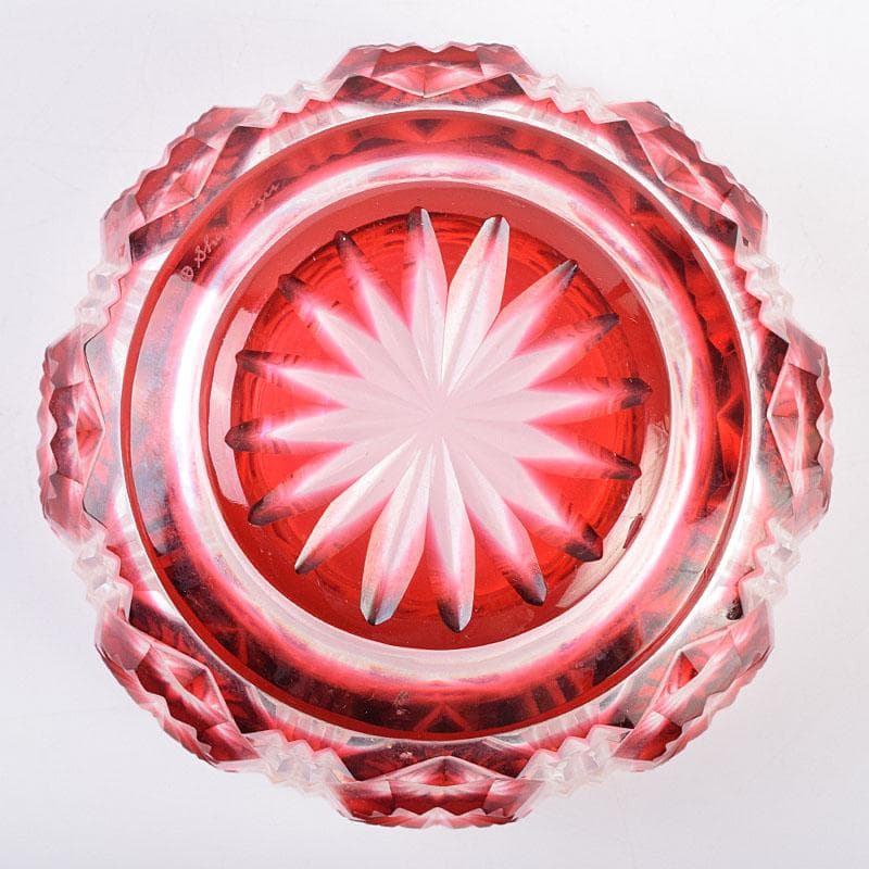 島津磯斉彬竈　薩摩ガラス工芸作　創作島津薩摩切子　向付鉢　共布共箱　GR8951