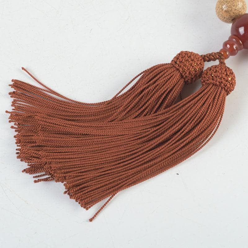 仏教美術　正絹房　赤瑪瑙　星月菩提珠　京念珠　数珠　共箱　N　9448