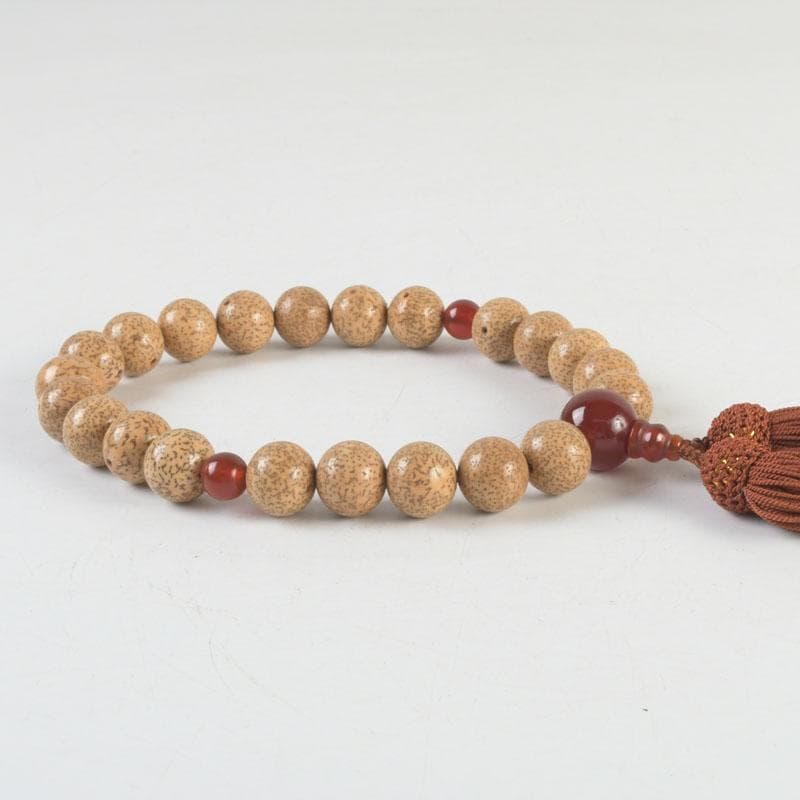 仏教美術　正絹房　赤瑪瑙　星月菩提珠　京念珠　数珠　共箱　N　9448