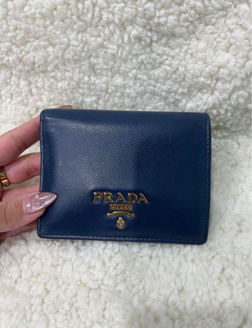 PRADA プラダ　サフィアーノ　バイカラー二つ折り財布　ブルー/ライトブルー