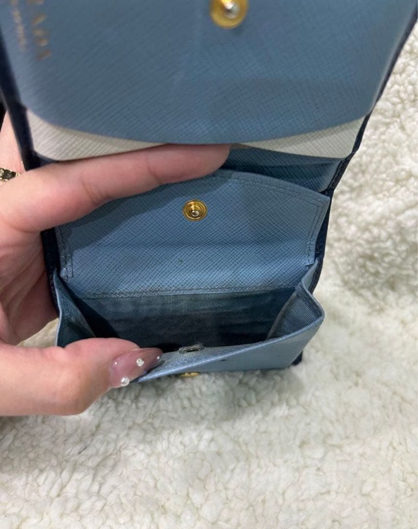 PRADA プラダ　サフィアーノ　バイカラー二つ折り財布　ブルー/ライトブルー