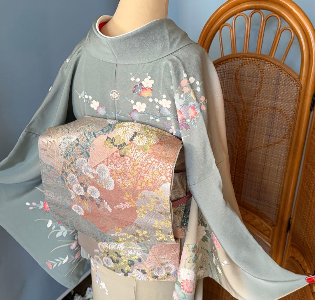 訪問着フルセット、落款入り　四季の花、染め分け　友禅　作家物