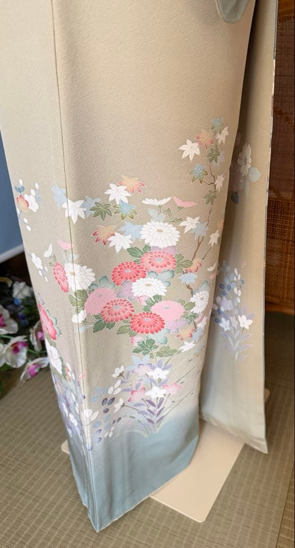 訪問着フルセット、落款入り　四季の花、染め分け　友禅　作家物