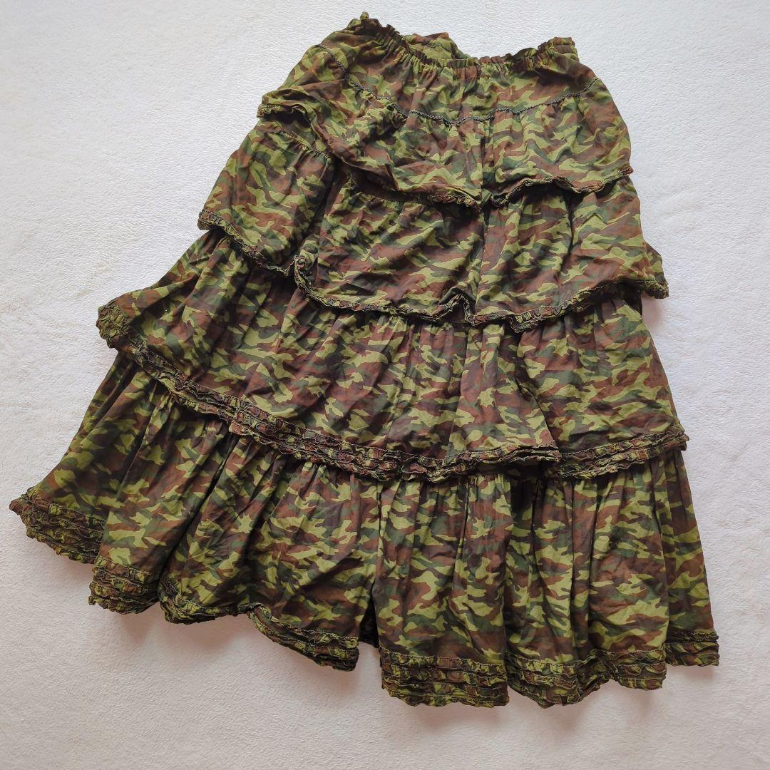 ワンダフルワールド カネコイサオ 迷彩柄 フリル付き フレアスカート