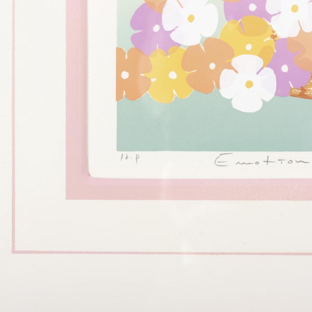 木製高級額装　手作りパール塗装額　シルクスクリーン　かごの花　 約45×45cm