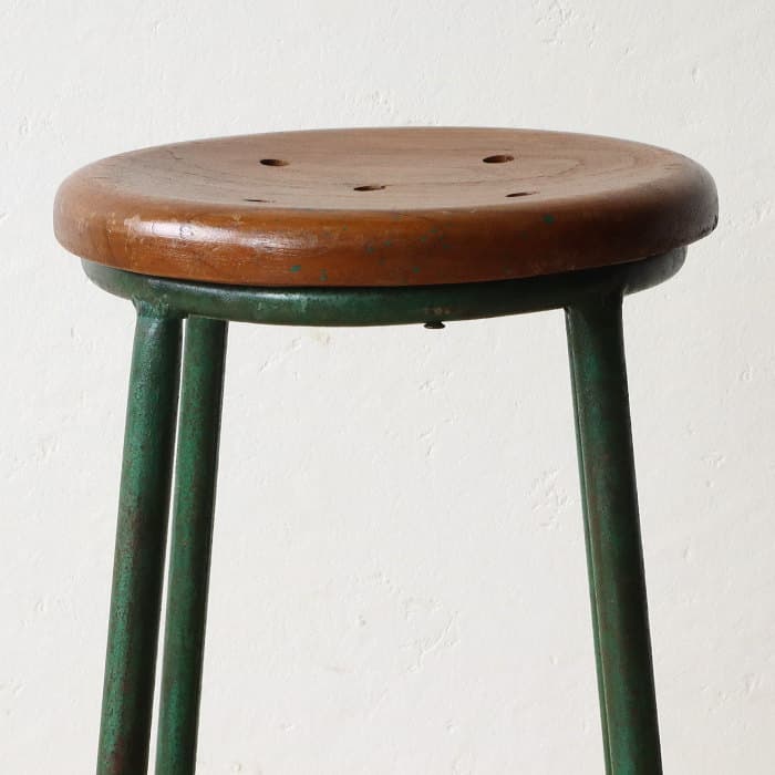 ヴィンテージ　アイアンスツール⑩　無垢材　鉄脚　古家具　レトロ