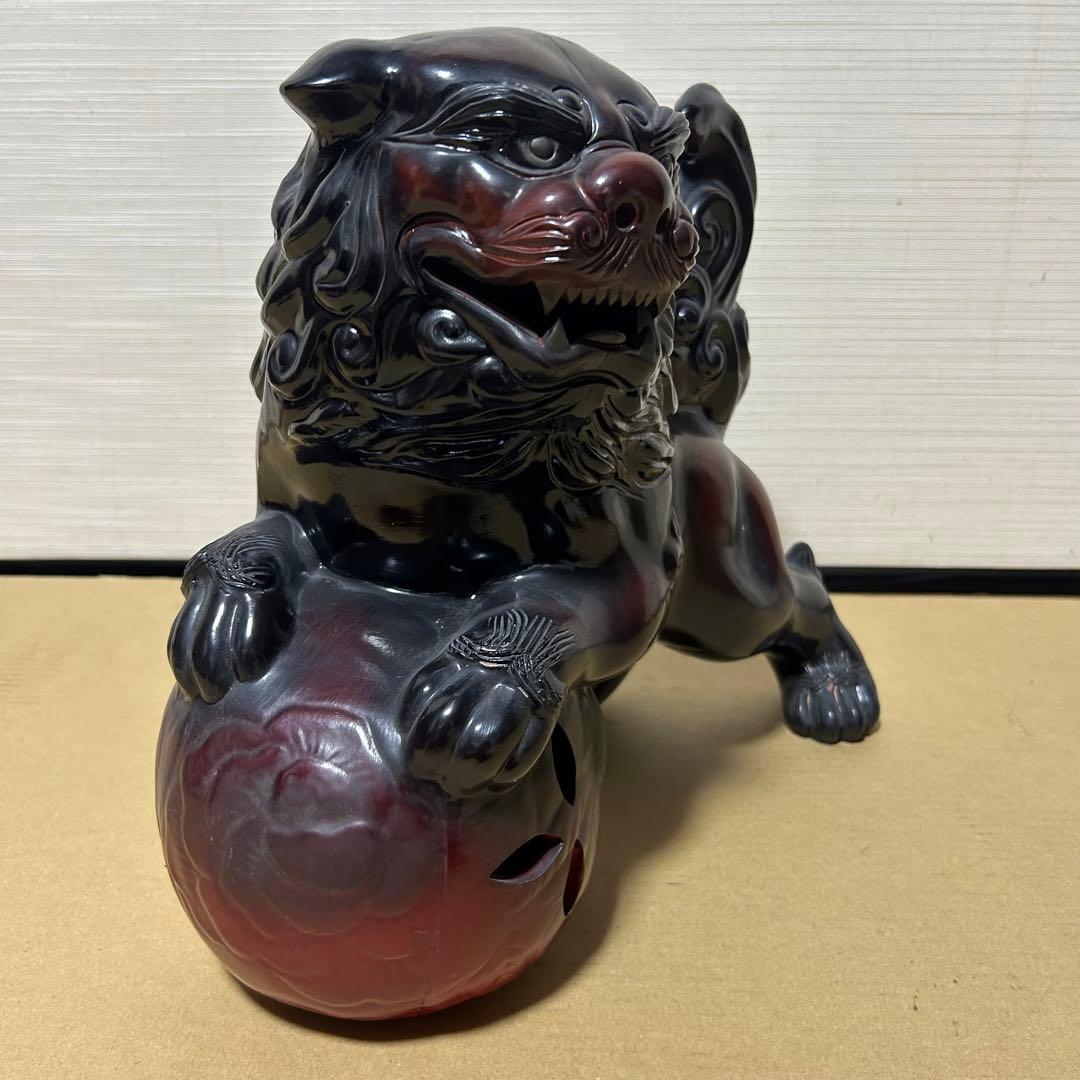 大迫力 32cm 玉乗り獅子 縁起 獅子 シーサー 陶器 骨董 魔除け