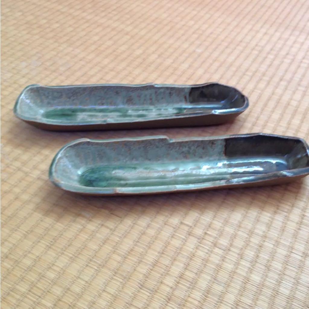 武雄 無名窯 福田忠夫 灰釉掛け分け長皿