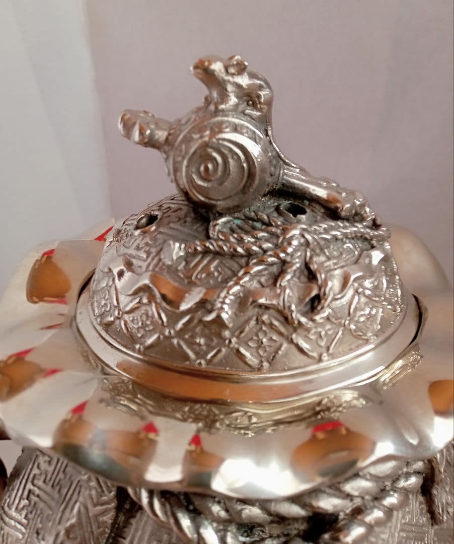 香炉　二上常太郎　元威　茶袋型香炉　洋銀　伝統工芸