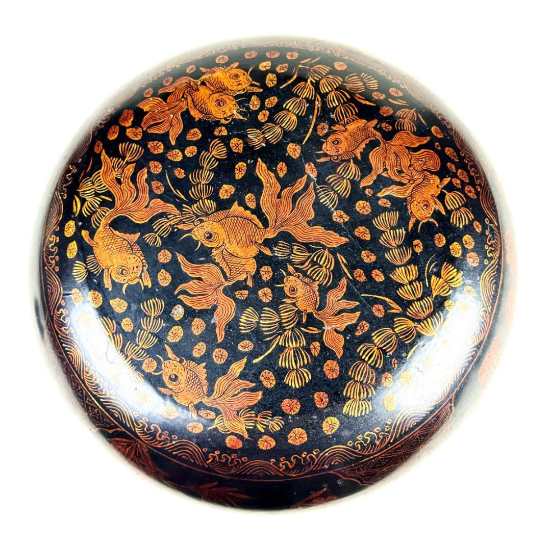 時代物 木製描金魚藻文蒔絵喰籠 菓子器 約直径32cm 漆器 骨董WWWT073