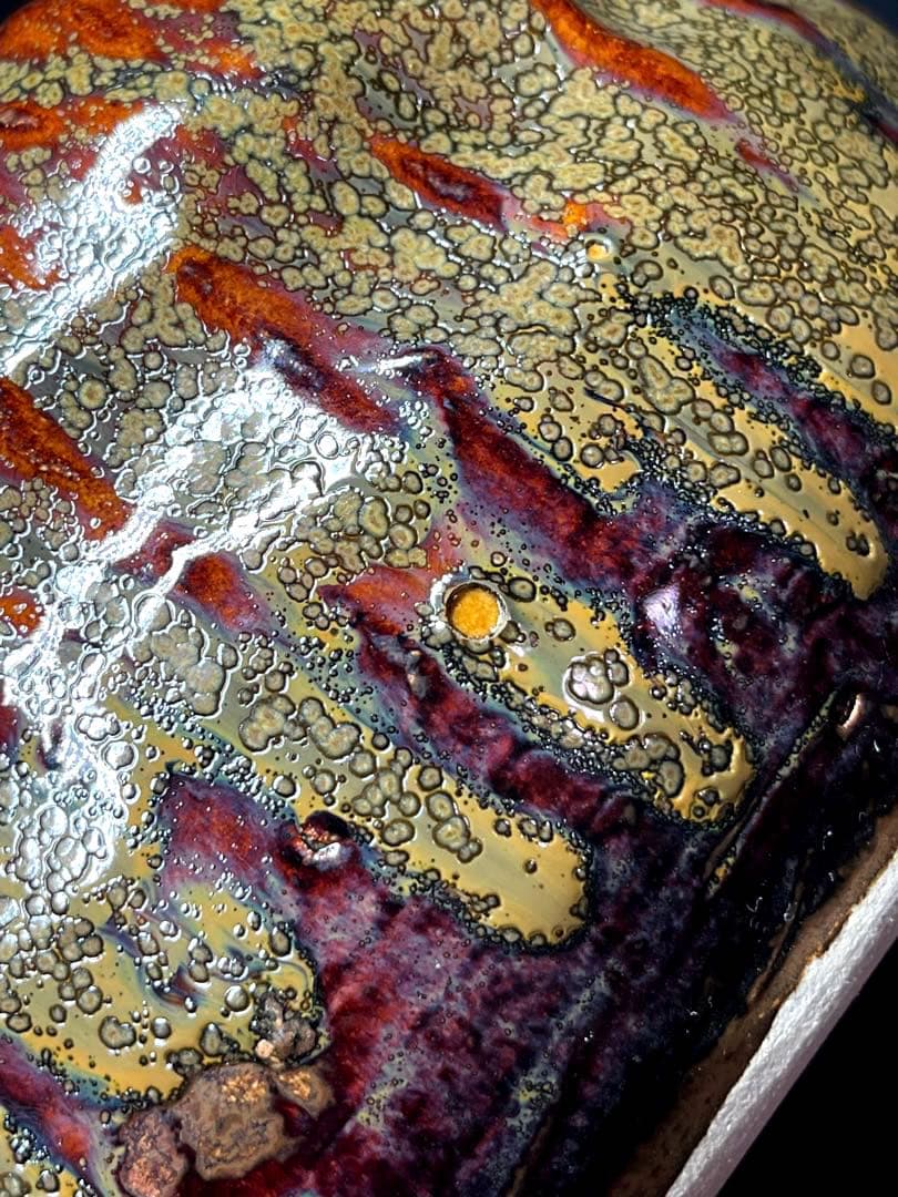 陶器 建水 鎌田幸ニ? 耀変油盃印銘「幸」赤金釉滴 天目 水指 茶道具 工芸品