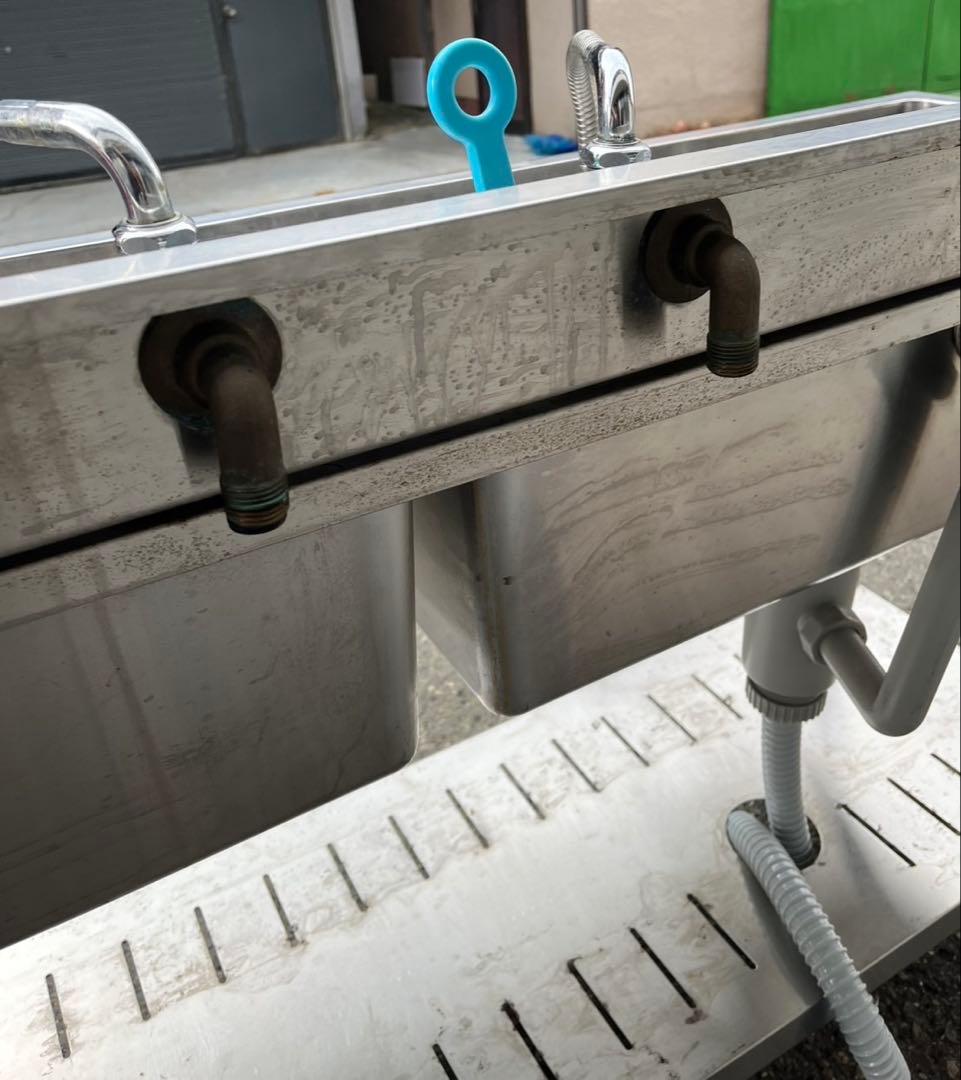 業務用 2槽シンク 2口蛇口付き 幅1500×奥450×高さ820+90