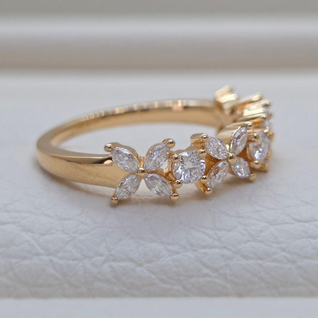 モアサナイト フラワーハーフエタニティリング｜GTC鑑別書付き《約14号》