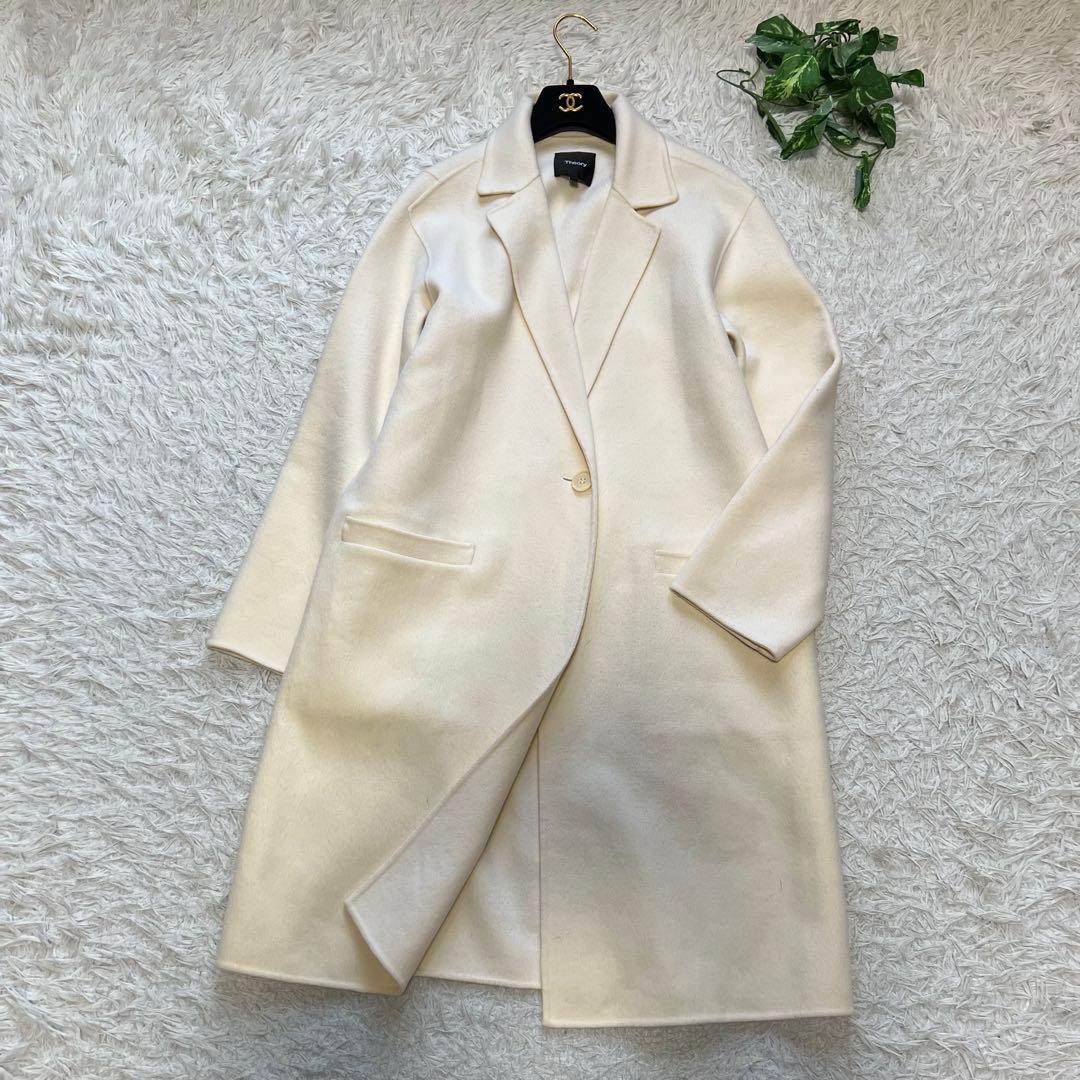 近年モデル Theoryリバーコート ダブルフェイス カシミヤ混 白 チェスター