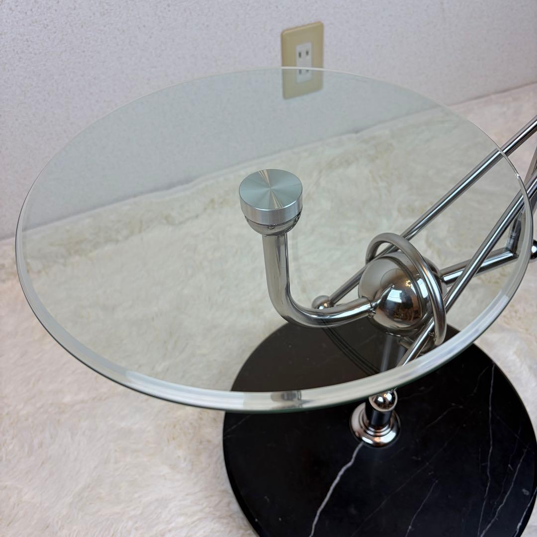 送料無料 サイドテーブル 2段式 ガラス・金属製 大理石