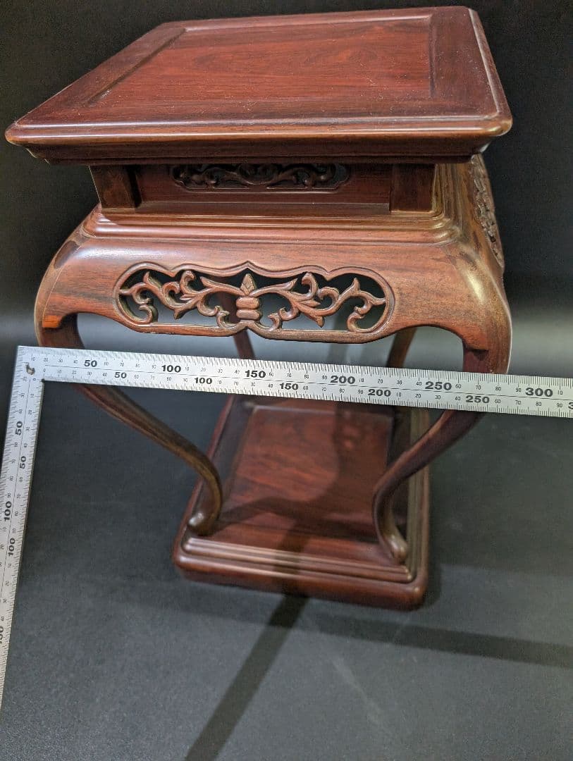 唐木 猫脚 木製 透かし彫り 花台 香炉台 高卓 茶道 華道具 無垢材 3,2㌔