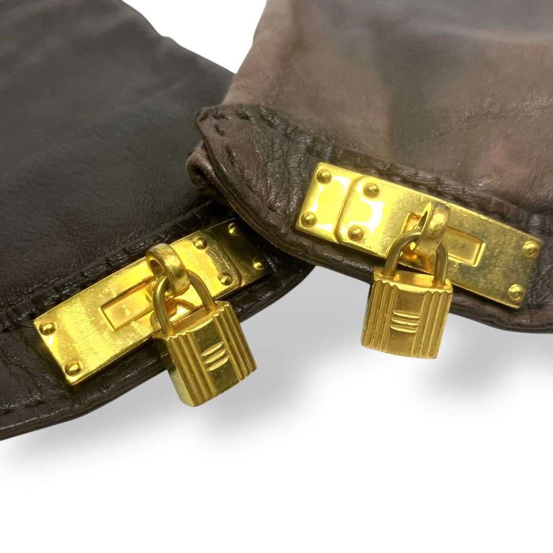 HERMES エルメス 手袋 グローブ ケリー ダークブラウン レザー サイズ7