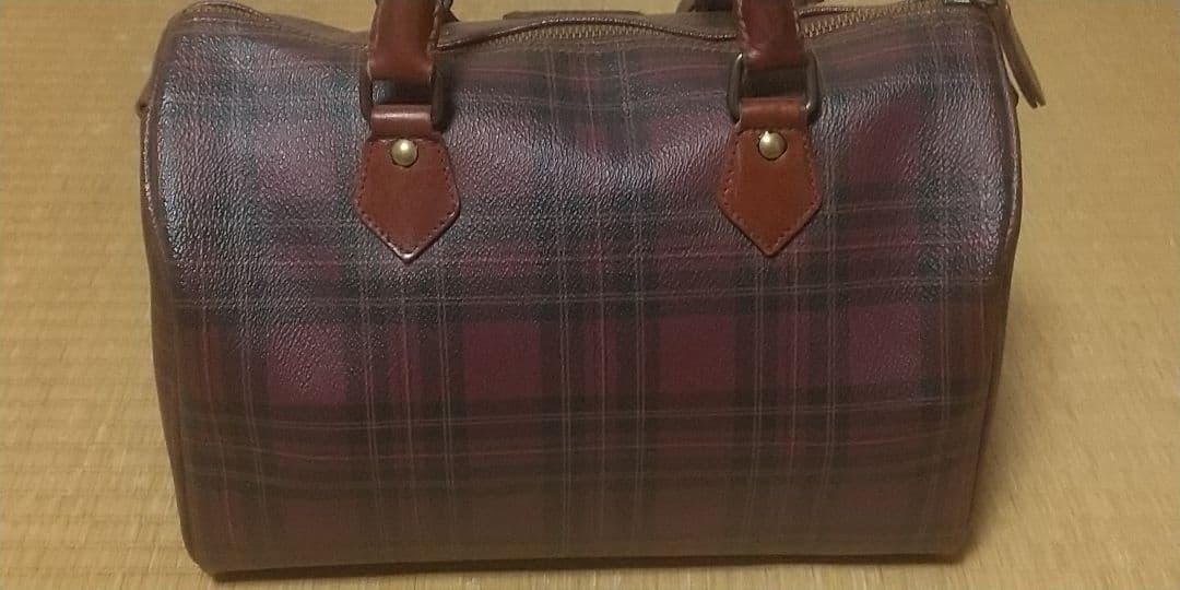 ポロラルフローレン ミニボストンバッグ チェック柄 ブラウン