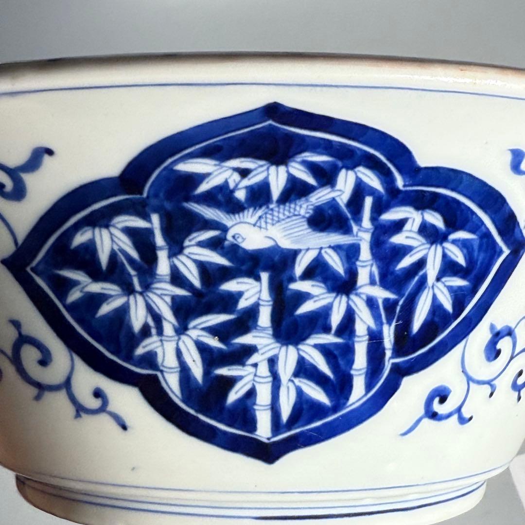 幕末〜明治期　染錦　大鉢　川海老　青海波　桜文様　鳥に松竹梅　二重高台　金魚鉢