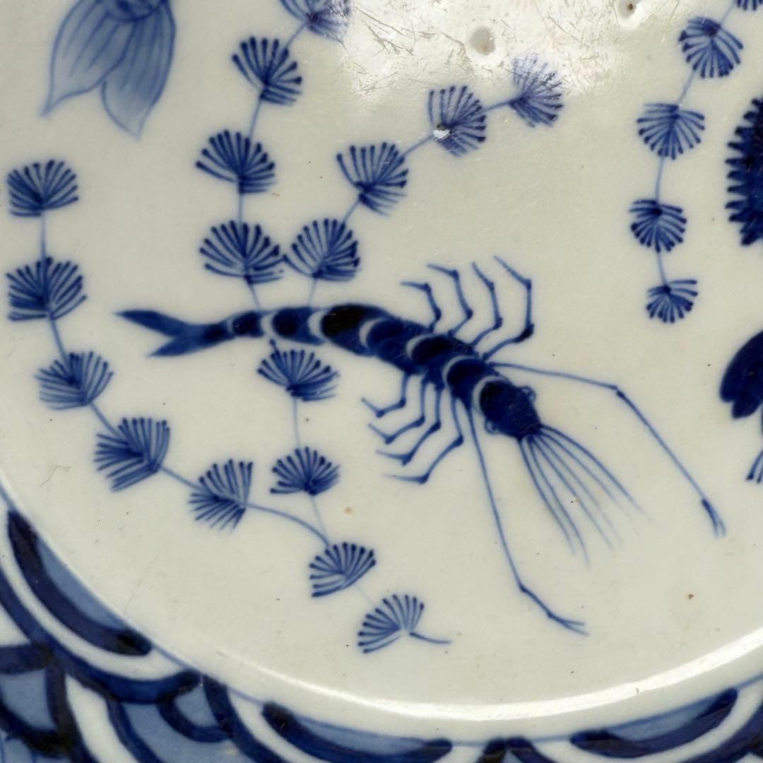 幕末〜明治期　染錦　大鉢　川海老　青海波　桜文様　鳥に松竹梅　二重高台　金魚鉢