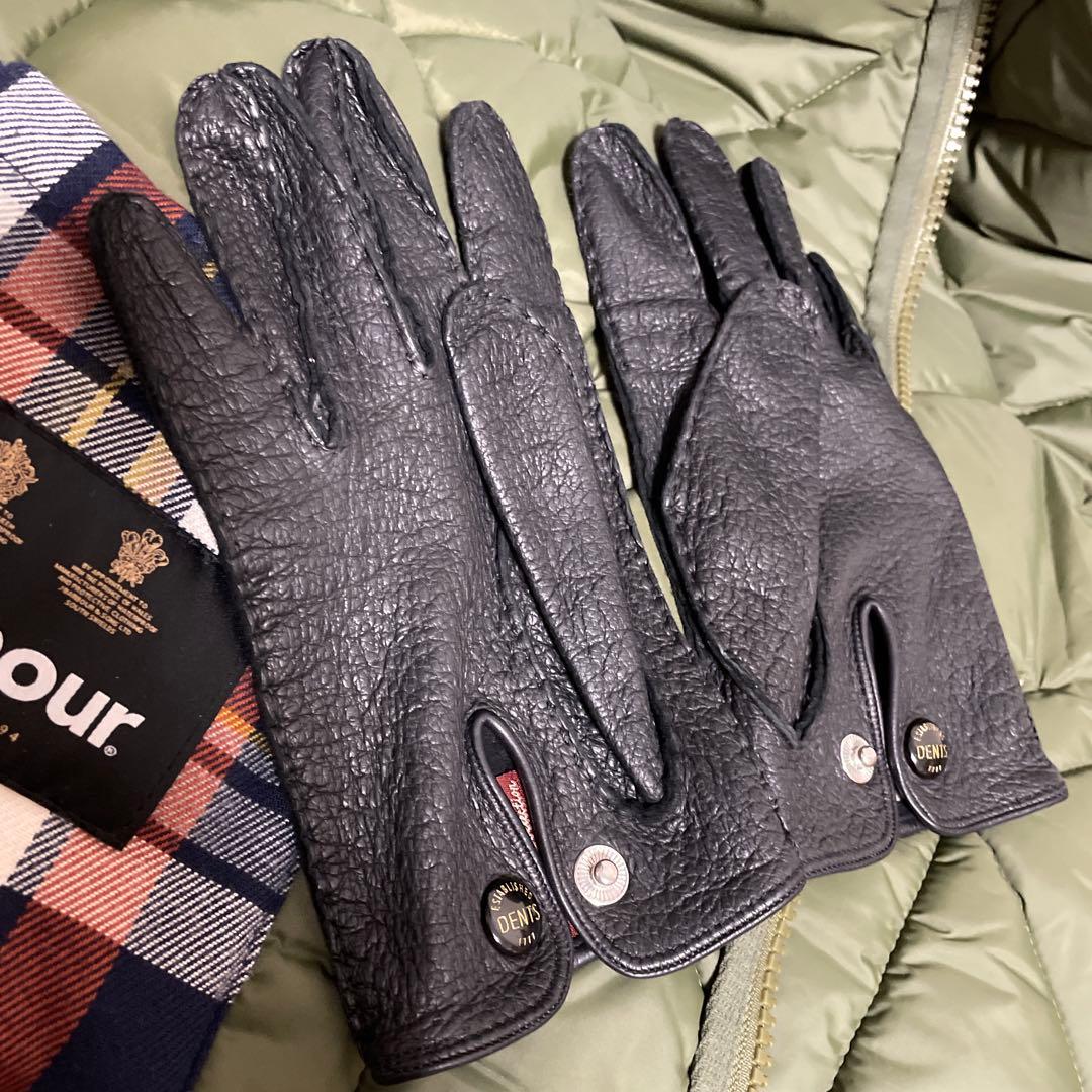 【英国老舗】極美品/DENTS製ペッカリー本革レザー手袋ブラック