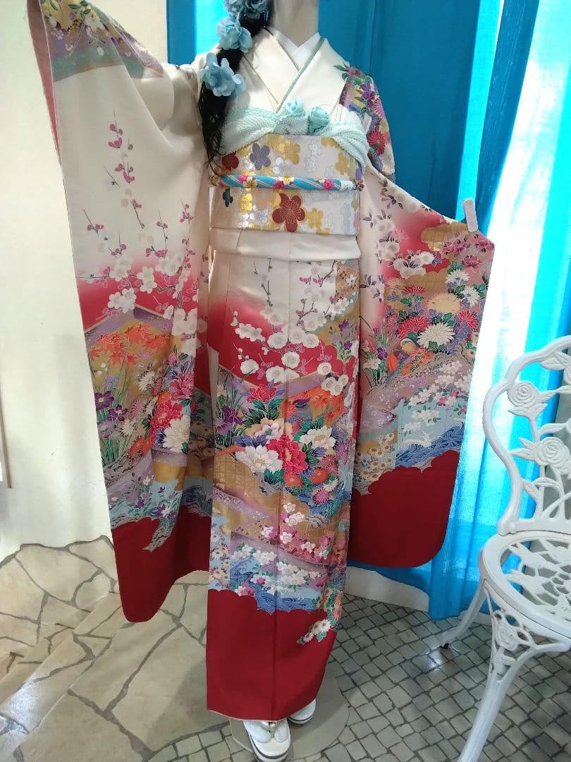 振袖フルセット、正絹振袖成人式、重ね衿、帯揚げ帯締め、西陣袋帯、