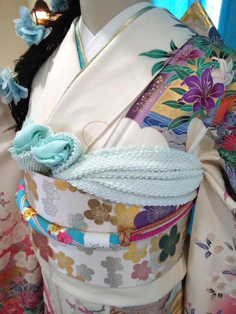 振袖フルセット、正絹振袖成人式、重ね衿、帯揚げ帯締め、西陣袋帯、