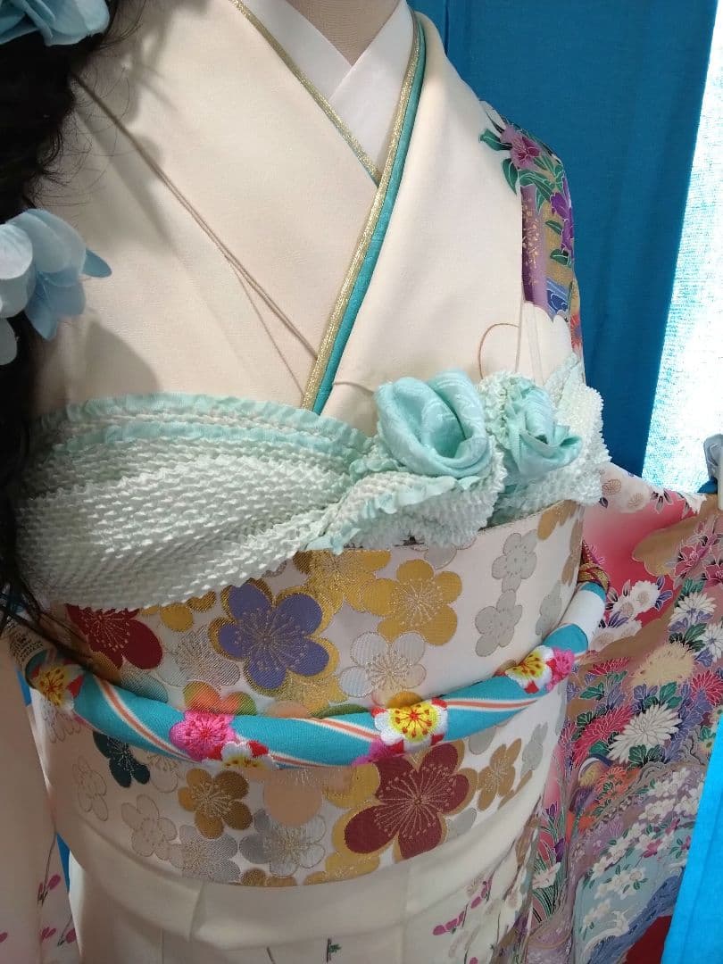 振袖フルセット、正絹振袖成人式、重ね衿、帯揚げ帯締め、西陣袋帯、