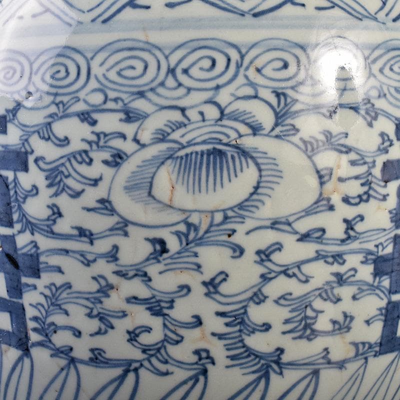 中国　青花　喜字文雙耳瓶　高さ約42.5㎝　V　R7762B