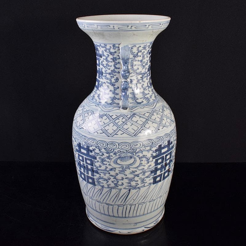 中国　青花　喜字文雙耳瓶　高さ約42.5㎝　V　R7762B