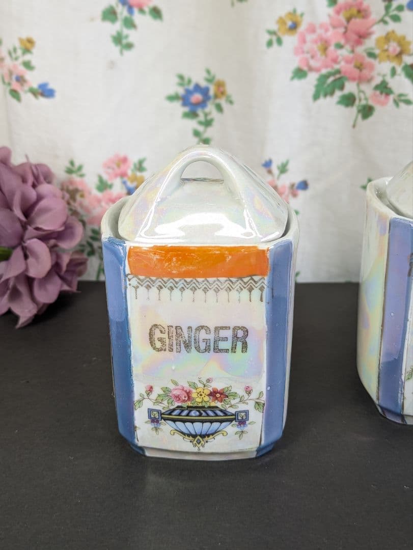 イギリス蚤の市 ドイツ製 陶器 スパイスキャニスター セット