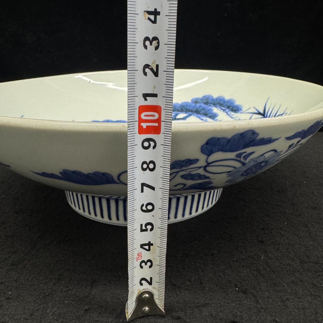 年末値下げ！鍋島焼　染付松竹梅文大鉢 （江戸時代後期　19世紀中頃）高台櫛目文