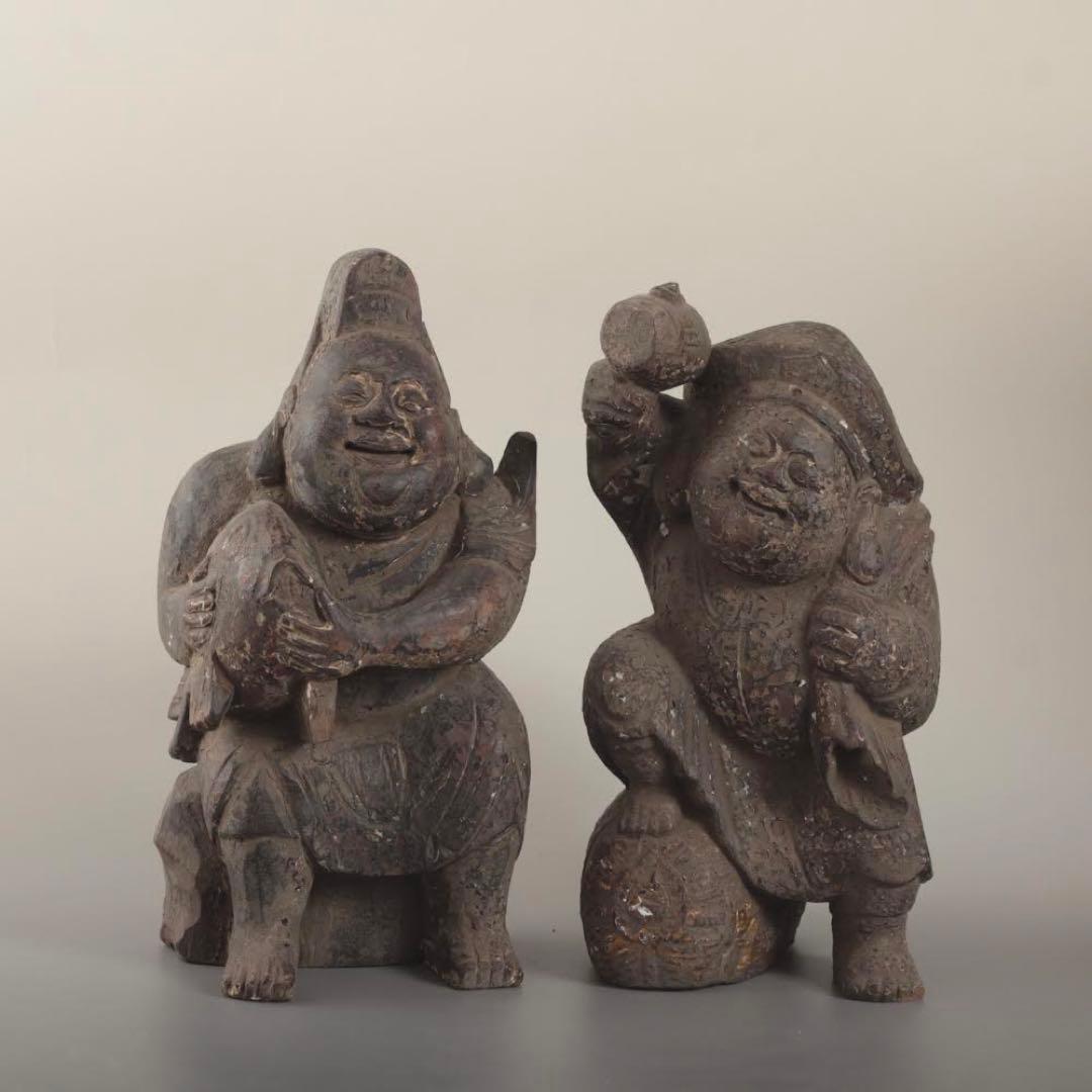 木彫 大黒恵比寿像 古美術 古道具 大黒さん 恵比寿さん 大黒 恵比寿