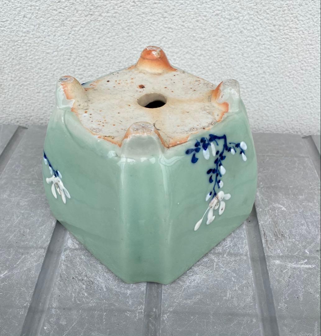 尾張焼 瀬戸焼 青磁 梅柄 角形 盆栽鉢 盆栽 植木鉢